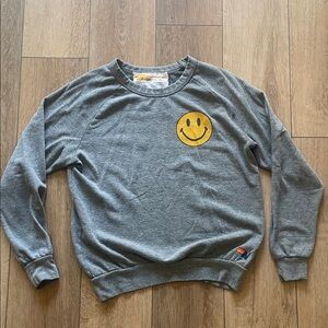Aviator Nation Gray Sweatshirt with Yellow Smiley